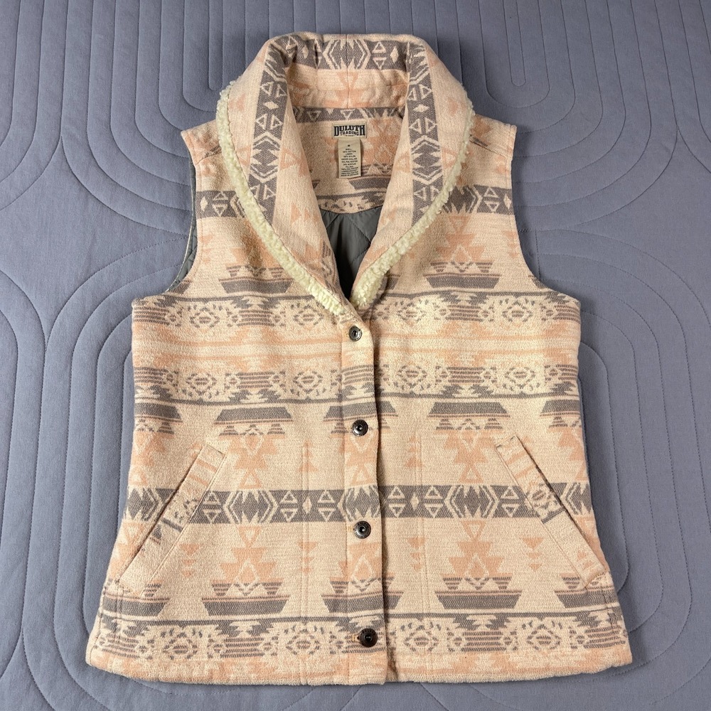 Duluth Trading Co Vest Womens S Southwest Aztec Quilt Lined Button Front